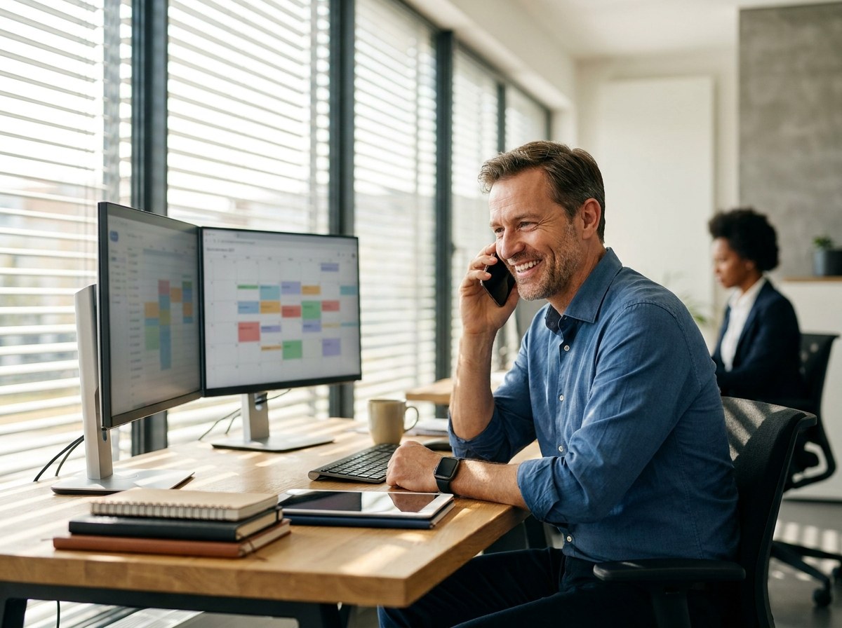 Advisor taking a confirmed recruiting call at his desk